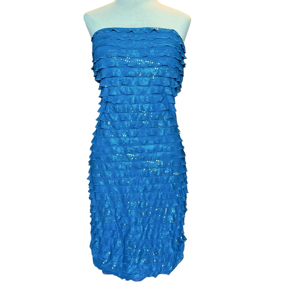 VINTAGE Y2K Women’s Blue Teal Shimmery Glitter Bodycon Mini Club Party Sz L